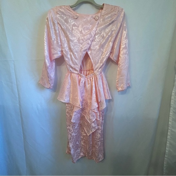 Vintage 80s All That Jazz Pink Peplum Dress w/ Belted Bow | Size 3/4 🇺🇸 - Picture 5 of 11